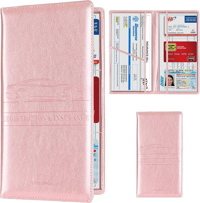 TOURSUIT Car Registration and Insurance Card Holder, Vehicle License Document Glove Box Compartment Organizer, Interior Car Accessories for Women Men (Rose Gold)