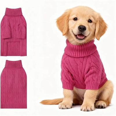 Small Dog Thermal Pullover Sweater, Classic Turtleneck Cable Knitwear Dog Clothes for Cold Weather Warm Pet Clothes for Chihuahua, Bulldog, Dachshund, Pug Hot Pink XX-Large