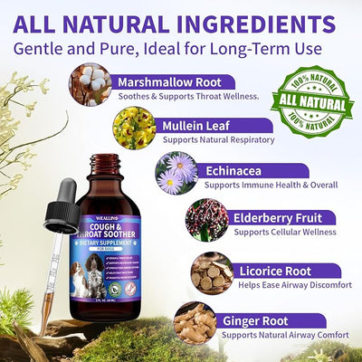WEALLIN Dog Cough Treatment Support for Dogs - Dog Cough Care Natural Solution for Cough Natural Dog Cough Supplement Herbal Drops Support for All Breeds - 60 ml/2 Fl Oz