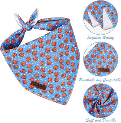 Basketball Dog Bandana - Soft Blue Spring Summer Dog Neck Scarf, Cute Pet Bib for Medium Large Dogs, Playful Photo Dogs Cats Prop for Daily Use Parties & Pet Photography L