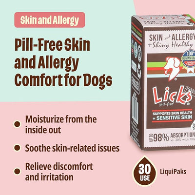 Licks Skin & Allergy Support - Allergy Gel for Dogs - Omega 3 Fish Oil, Turmeric & Vitamin C - Skin Moisture & Coat Support - Fish Flavor - 30 Count