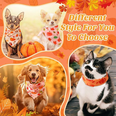 Abbylike 50 Pcs Fall Dog Bandanas Bulk Autumn Pumpkin Bandanas for Dogs Triangle Kerchief Bibs Scarf for Pets Thanksgiving Party Costume Photo Props Accessories, 25 Styles (25.6 x 17.7 x 17.7)