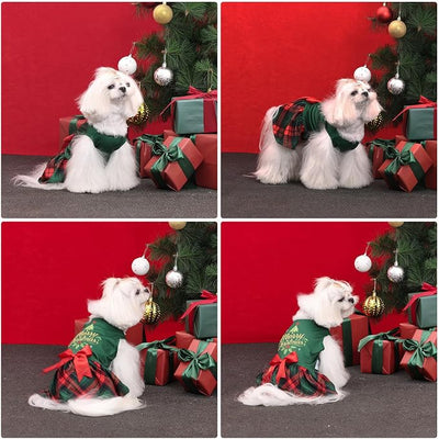CuteBone Dog Mesh Dress Christmas Puppy Sundress Pet Outfit Summer Fashion for Small Dogs Girl Cat Clothes