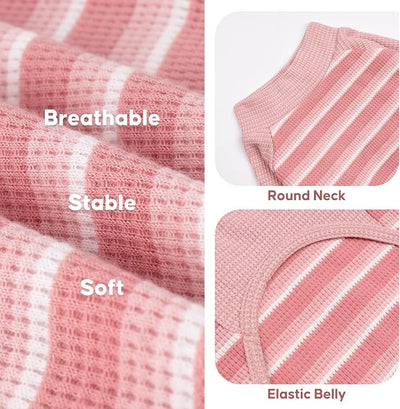 KYEESE 2Pack Waffle Dog Shirt with Sleeves, Lightweight Dog T Shirts for Small Dogs Girl, Breathable Puppy Tee Shirts Soft Dogs Clothes for Daily Wear, Pink+Striped, S