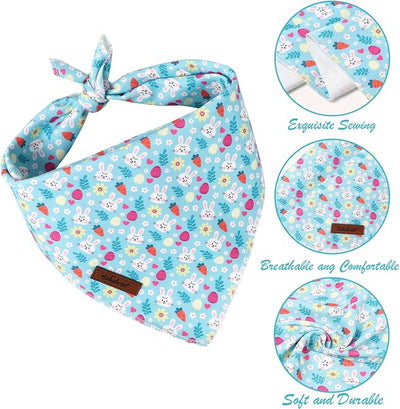 Easter Dog Bandana - Cute Blue Bunny Dog Neck Scarf, Soft Spring Pet Bib for Medium Large Dogs, Easter Photo Dogs Cats Prop for Daily Use Parties & Pet Photography L