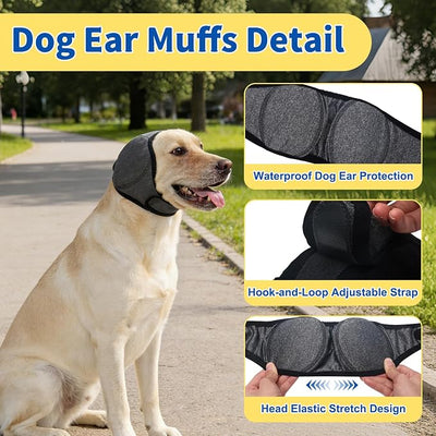 Dog Ear Muffs Noise Protection No Shake Ear Wrap for Hematoma Dog Quiet Ear Covers for Bath Grooming Swimming Waterproof Drying Dog Head Wrap Anxiety Relief Calming Comfort Hoodie Adjustable (M)
