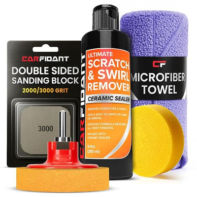 Carfidant Scratch and Swirl Remover - Car Scratch Remover for Vehicles Paint - Polishing Compound for Cars - Paint Restorer Kit with Pad, Microfiber and Sanding Block