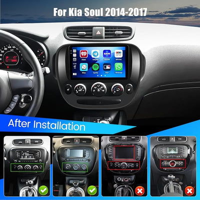 Hikity 4+128G Android 15 Car Stereo for Kia Soul 2014-2017 (Manual A/C), 9” Touchscreen Radio with CarPlay, Android Auto, Bluetooth, GPS Navigation, WiFi, DSP, FM, RDS + AHD Backup Camera