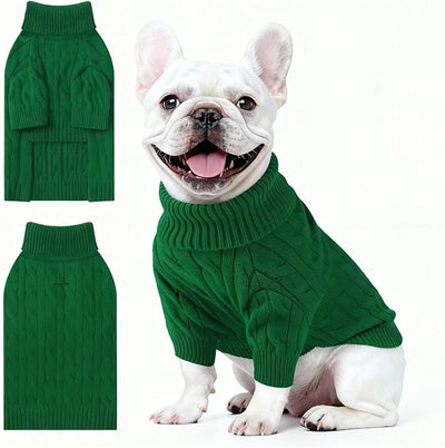 Small Dog Thermal Pullover Sweater, Classic Turtleneck Cable Knitwear Dog Clothes for Cold Weather Warm Pet Clothes for Chihuahua, Bulldog, Dachshund, Pug Green Large