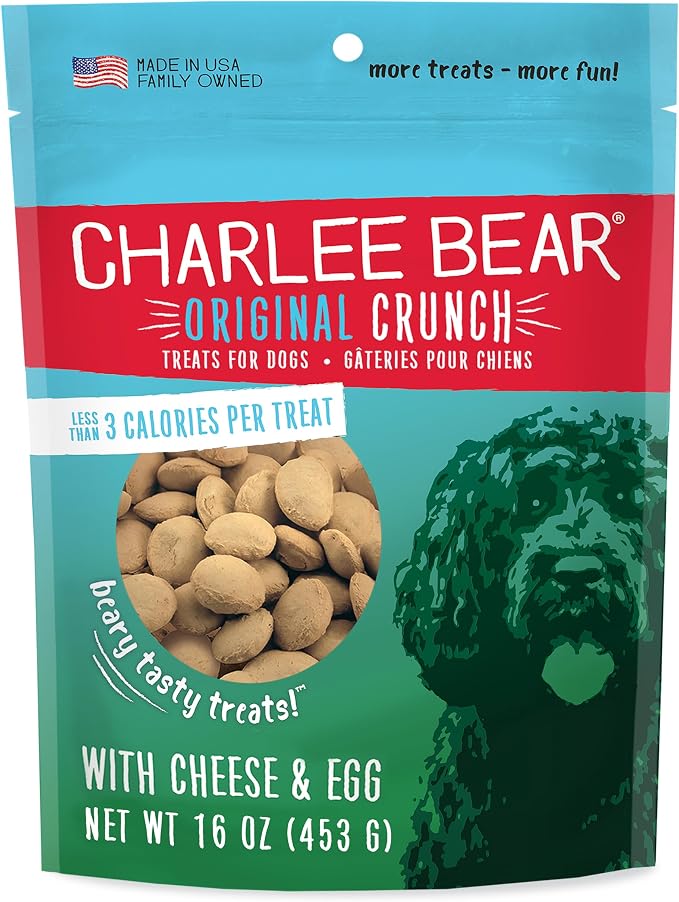 Charlee Bear Dog Training Treats, Cheese & Egg Recipe, Low Calorie (Under 3 Calories), Limited Ingredient Crunchy Dog Treats, 16 oz. Resealable Bag