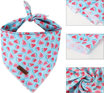 Summer Dog Bandanas Boy Fruit Watermelon Cotton Washable Comfortable Triangle Dog Scarf Adjustable Pet Bib Kerchief for Small Medium Large Dogs L