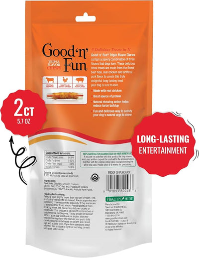 Good 'n' Fun Rolls Long-Lasting Dog Treat, For Large Dogs, With Real Proteins, Beef Hide and Premium Chicken, Supports Dental Health, Mental Stimulation, 2 count