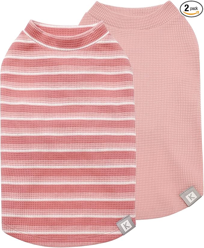 KYEESE 2Pack Waffle Dog Shirts, Lightweight Sleeveless Dog T Shirts for Small Medium Dogs Girl, Breathable Pet Vest Comfort Tank Top Soft Dogs Clothes for Daily Wear, Pink+Striped, XL