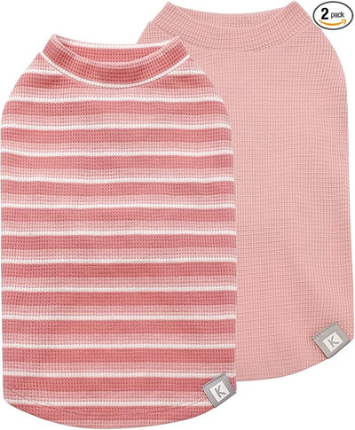 KYEESE 2Pack Waffle Dog Shirts, Lightweight Sleeveless Dog T Shirts for Small Medium Dogs Girl, Breathable Pet Vest Comfort Tank Top Soft Dogs Clothes for Daily Wear, Pink+Striped, XL