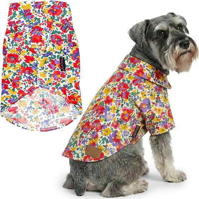 Parisian Pet Floral Dog Shirt - Cotton Clothes for Large Dogs - Stylish Dog Beach Outfit - Lightweight and Soft Puppy Clothes - Trendy Camp Tshirts for Dogs - Comfortable Summer Vacation Pet Apparel