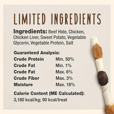Cadet Gourmet Shish Kabob Dog Chews for Large Breeds, Rawhide Treats for Dogs with Chicken and Sweet Potato, Healthy & Natural Beef Hide, 10-Inch Sticks, 8 Count