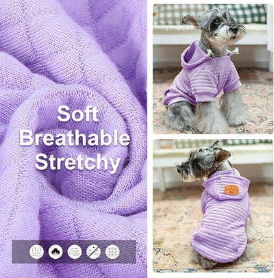 BEAUTYZOO Small Dog Hoodie Sweater with Pockets, Dog Clothes for Small Medium Dogs Boy Girl, Waffle-Like Laminated Cotton Pet Coats with Hat and Leash Hole, Purple S