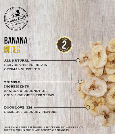 Wholesome Pride Banana Bites Dog Treats – 2-Ingredient Banana-Chips for Dogs, Grain-Free, Banana & Coconut Oil, 16 oz (Pack of 2)