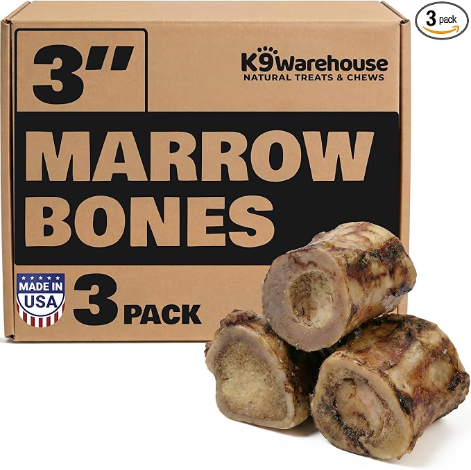 K9warehouse USA Beef Marrow Bones for Dogs – Long Lasting Dog Bones for Aggressive Chewers – All Natural Single Ingredient Beef Treats – Small, Medium, Large & XL Dogs – 3 Pack