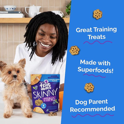 Fruitables Skinny Mini Dog Treats, Healthy Pumpkin Treat for Dogs, Low Calorie & Delicious, Puppy Training, No Wheat, Corn or Soy, Made in the USA, Pumpkin & Berry Flavor, 20oz