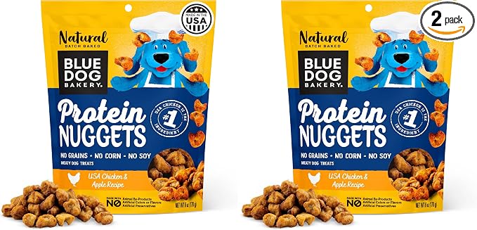Blue Dog Bakery Protein Jerky Nuggets, Made w/Real Chicken & Apples, USA Chicken #1 Ingredient, Healthy Dog Treats, All Natural, 6 oz (Pack of 2)