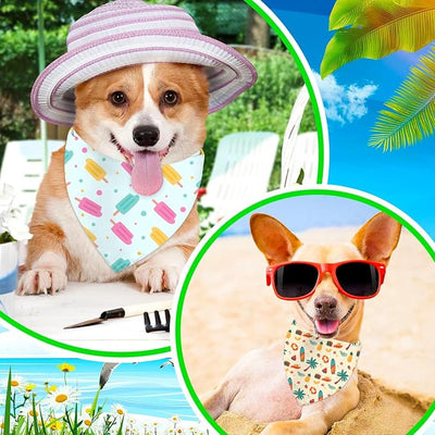 Summer Dog Bandanas Hawaiian Triangle Scarf Kerchief Set for Dogs Pet Costume Accessories, Blue & Yellow