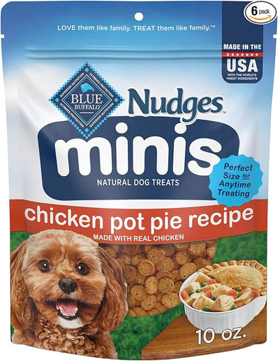 Blue Buffalo Nudges Minis Chicken Pot Pie Recipe, Natural Dog Treats Mineral-Enhanced for Flavor, 10 oz. Bag (Pack of 6)