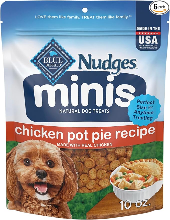 Blue Buffalo Nudges Minis Chicken Pot Pie Recipe, Natural Dog Treats Mineral-Enhanced for Flavor, 10 oz. Bag (Pack of 6)