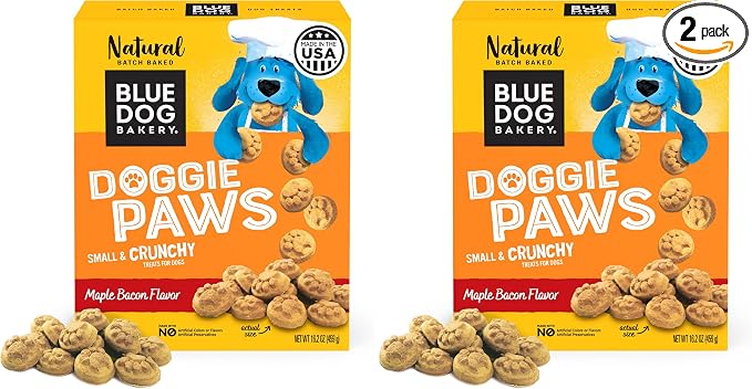 Blue Dog Bakery Natural Dog Treats, Doggie Paws, Maple Bacon Flavor, 16.2oz (1 Count) (Pack of 2)