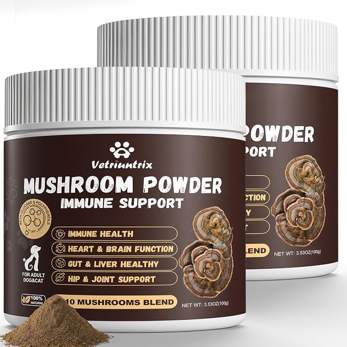 Organic Turkey Tail Mushroom for Large Dogs - Over 50% Beta Glucan - 10-in-1 Mushroom Powder for Immune & Gut Support - Dog Mushroom Supplements for Lumps and Bumps - Chicken Flavor, 200g