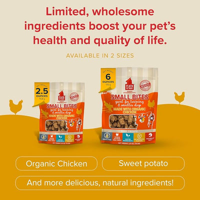 PLATO Pet Treats Small Bites - Air-Dried Training Treats for Dogs - Supports Healthy Digestion - Limited Ingredients - Organic Chicken 6oz - 2 Pack