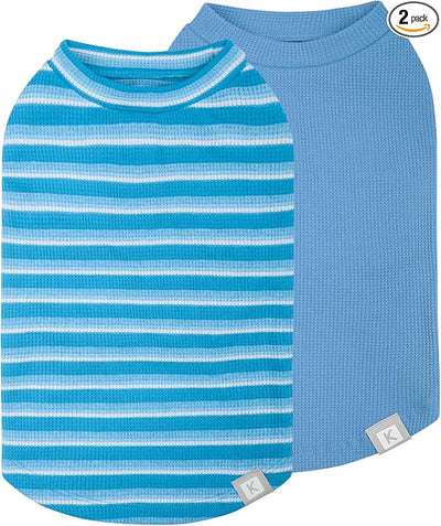 KYEESE 2Pack Waffle Dog Shirts, Lightweight Sleeveless Dog T Shirts for Small Dogs Boy, Breathable Pet Vest Comfort Tank Top Soft Dogs Clothes for Daily Wear, Blue+Striped, L