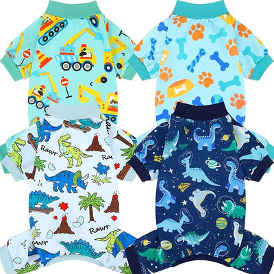 XPUDAC 4 Pack Dog Pajamas for Small Medium Sized Doggie Comfy Strechy Dog Pjs for Boy Puppy Clothes Cat Onesies Pet Outfits, XXS