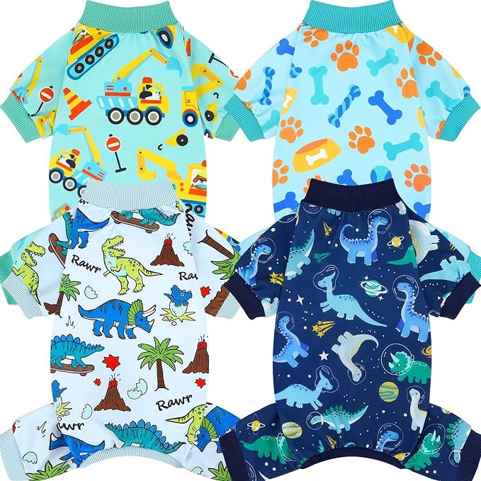 XPUDAC 4 Pack Dog Pajamas for Small Medium Sized Doggie Comfy Strechy Dog Pjs for Boy Puppy Clothes Cat Onesies Pet Outfits, 88-2XL