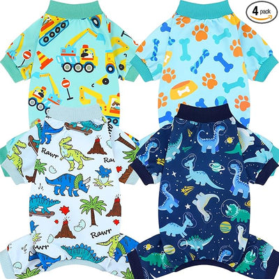 XPUDAC 4 Pack Dog Pajamas for Small Medium Sized Doggie Comfy Strechy Dog Pjs for Boy Puppy Clothes Cat Onesies Pet Outfits, S