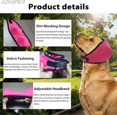 Adhiper Upgrade Dog Ear Muffs Wraps Noise Protection Quiet Ears, Elastic Waterproof Dog Ear Covers for Grooming, Bath, Drying, Swim & Anxiety Relief Reserved Ear Room Design (Red/Large)