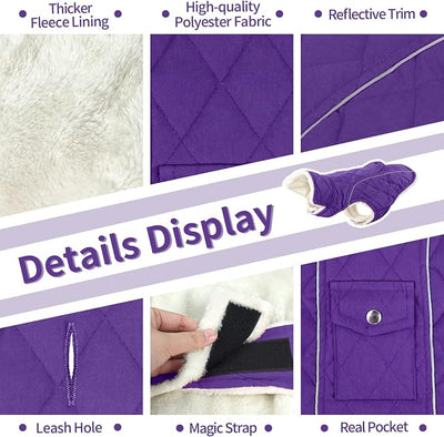 Malier Dog Winter Coat, Windproof Dog Cold Weather Coats with Real Pocket, Winter Extra Warm Pet Coat Fleece Jacket Reflective Clothes for Small Medium Large Dogs and Puppy (Purple, XXX-Large)
