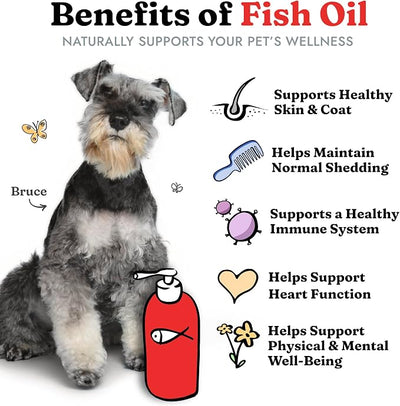 Fish Oil for Dogs, Salmon Pollock Liquid Omega 3, 64 oz | Soft Shiny Glossy Coat, EPA DHA, Immune System & Heart Function Support, Normal Shedding, Supplement for Pets