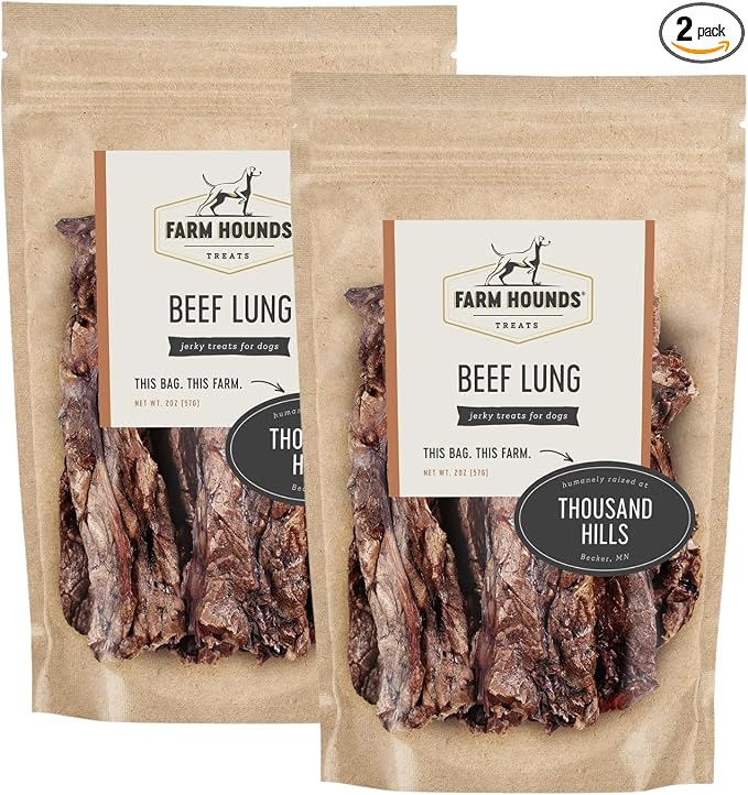 Farm Hounds - Beef Lung - Premium Natural Beef Lung Jerky for Dogs - Made from 100% Humanely Raised Cattle - Organ Treat - Great for Training & Treats - No Added Fillers - Made in USA - 2 oz - 2 Pack