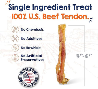Riley's Beef Tendon Strips - Single Ingredient & Low Odor Beef Tendons for Dogs - Tendon Chews for Dogs Promotes Dental Health - All Natural Dog Treat for Small & Medium Breeds (4-6 inch, 12 Sticks)