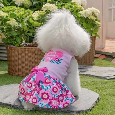 CuteBone Happy Mother's Day Dog Dress Velvet for Small Dogs Girl Floral Skirt Pink Puppy Dresses Dog Clothes
