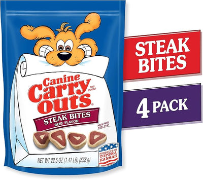 Canine Carry Outs Dog Treats, Steak Bites, 22.5 Ounce (Pack of 4), Made with Real Beef