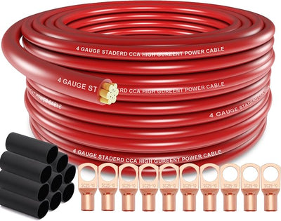 4 Gauge Wire (50FT) Red Copper Clad Aluminum CCA - Primary Automotive Wire,Car Amplifier Power & Ground Cable,Battery Cable for Car Audio Speaker,Solar, Auto, RV Trailer Amp Wiring kit