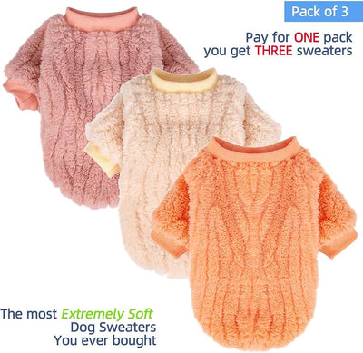 FabriCastle Dog Sweater, 3-Pack Dog Clothes, Ultra Soft and Warm Pet Jackets XXS XS for Small Dogs Girl & Cats, Winter Pet Apparel Costumes Outfits (Ivory,Pink,Coral, Small)