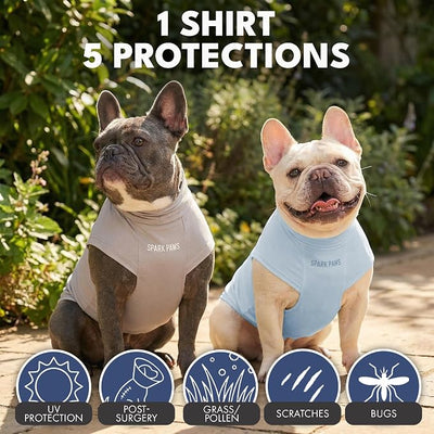 Spark Paws Sunblock Dog T-Shirt, SPF30 Protection, Lightweight Breathable Quick Dry for Dogs with Sensitive Skin - Blue & Grey (Set of 2) - 2XL