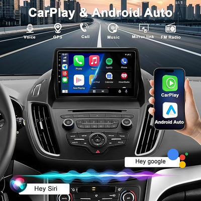 8Core 4G+64G Car Radio for Ford Escape 2013-2019: Upgrade Android 15 9" 1280 * 720P Touchscreen Stereo Head Unit CarPlay Android Auto, BT, WiFi 6, GPS, AM, FM, RDS, 36EQ, SWC, 1080P Backup Camera