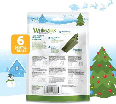 Whimzees by Wellness Holiday Natural Grain Free Dental Chews for Dogs, Medium Breed, 6 Count (Pack of 2)