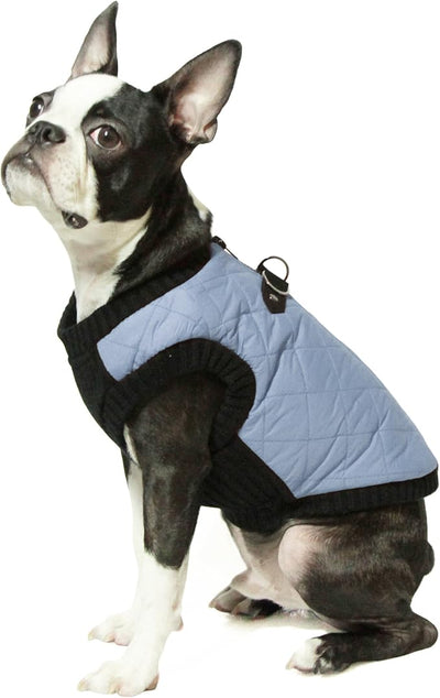 Gooby Fashion Vest Dog Jacket - Gray, Large - Warm Zip Up Bomber Vest with Dual D Ring Leash - Winter Water Resistant Sweater - Clothes for Small or Medium Dogs