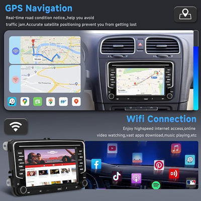 4G 64G Android Car Stereo for VW Passat Golf MK5 MK6 Jetta T5 EOS Polo Touran Seat Sharan Wireless Carplay Android Auto, 7'' Touchscreen Car Radio with GPS/BT 5.0/5G-WIFI/32EQ FM Backup Camera SWC