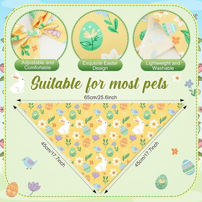 Weewooday 50 Pcs Easter Dog Bandanas Bulk with Bunny Rabbit Egg Carrot Pattern Soft Bibs Adjustable Triangle Pet Scarf Bowtie for Small Medium Large Costume Grooming(25.6 x 17.7 x 17.7 Inch)